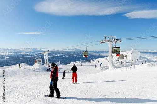 Photography Skiers on the top of the piste