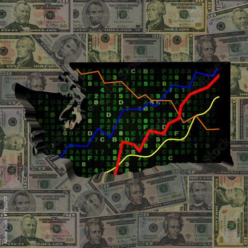 Washington map with hex code and graphs on dollars illustration