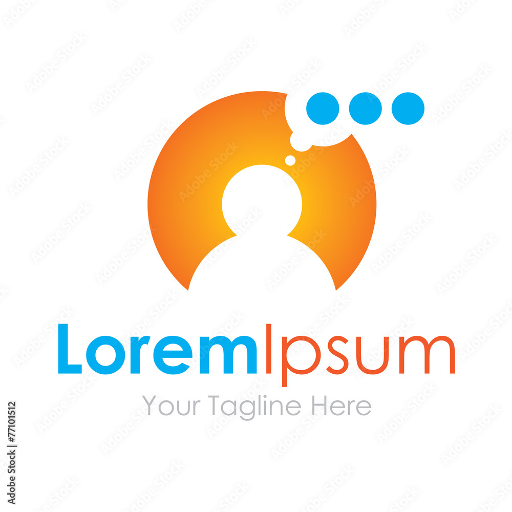 Stylized thinking man orange circle blue dots element icon logo Stylized thinking man orange circle blue dots element icon logo