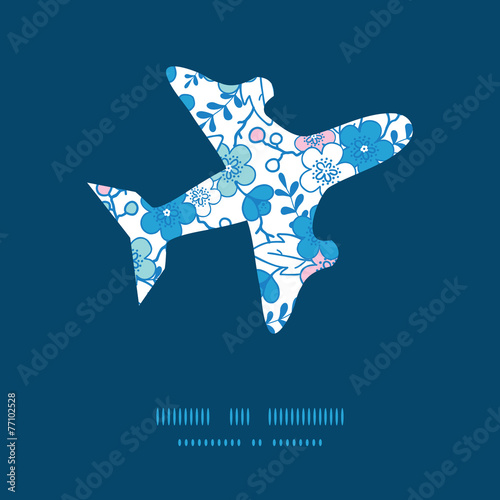 Vector blue and pink kimono blossoms airplane silhouette pattern