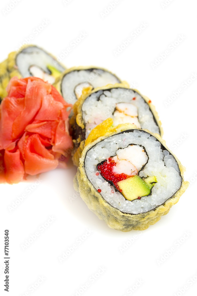 Tempura roll isolated on white background Tempura roll isolated on white background