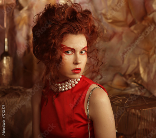 Fototapeta Naklejka Na Ścianę i Meble -  redhair woman with bright creative make up