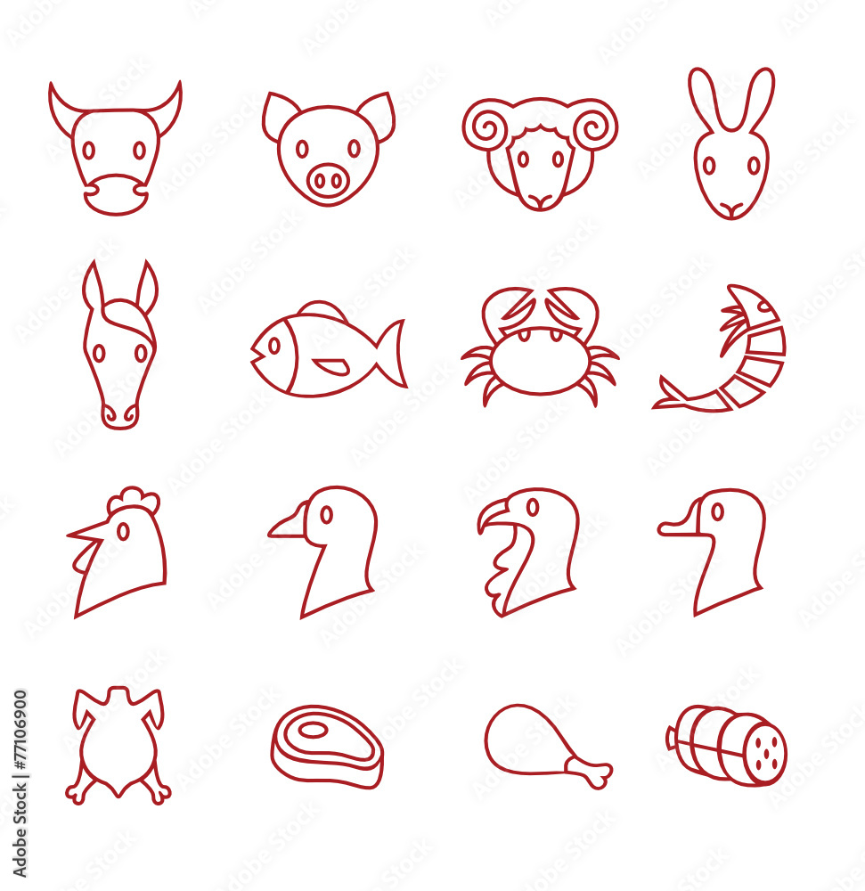 Set of various meat animals icons Stock Vector | Adobe Stock