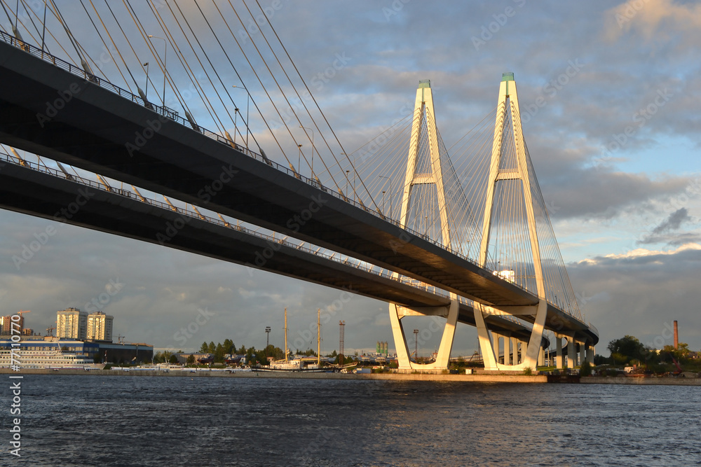 Fototapeta premium Cable stayed bridge at evening.