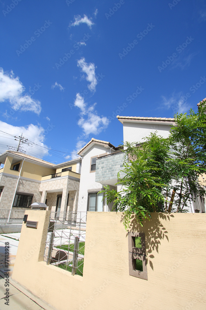 Fototapeta premium 快晴青空 戸建て住宅 イメージ 見上げる
