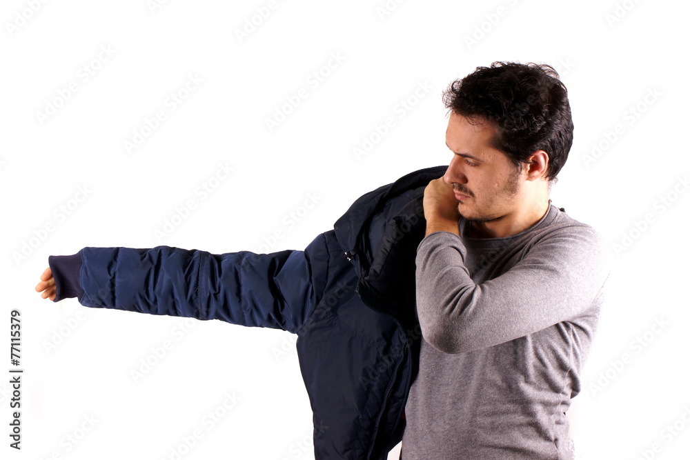 Man with blue jacket Man with blue jacket