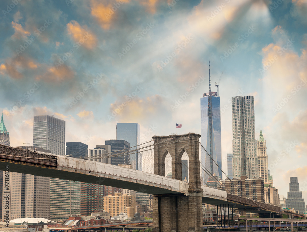 Brooklyn Bridge with Manhattan on background Brooklyn Bridge with Manhattan on background