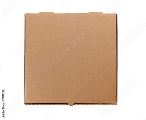 Plain brown Pizza Box flat top isolated white background photo