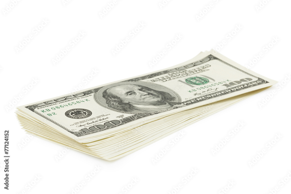 Stack of old style one hundred dollars bank notes isolated Stack of old style one hundred dollars bank notes isolated