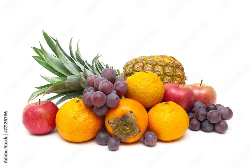 fresh fruits isolated on white background close-up fresh fruits isolated on white background close-up