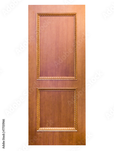 Entrance wooden door on a white background.