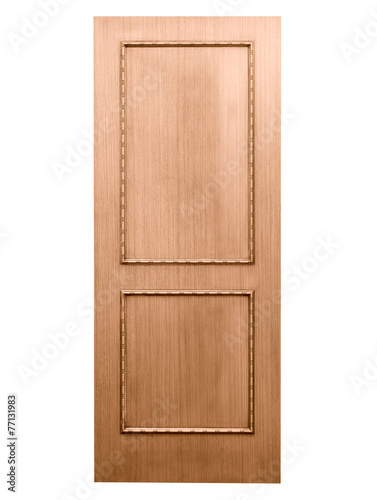 Entrance wooden door on a white background.