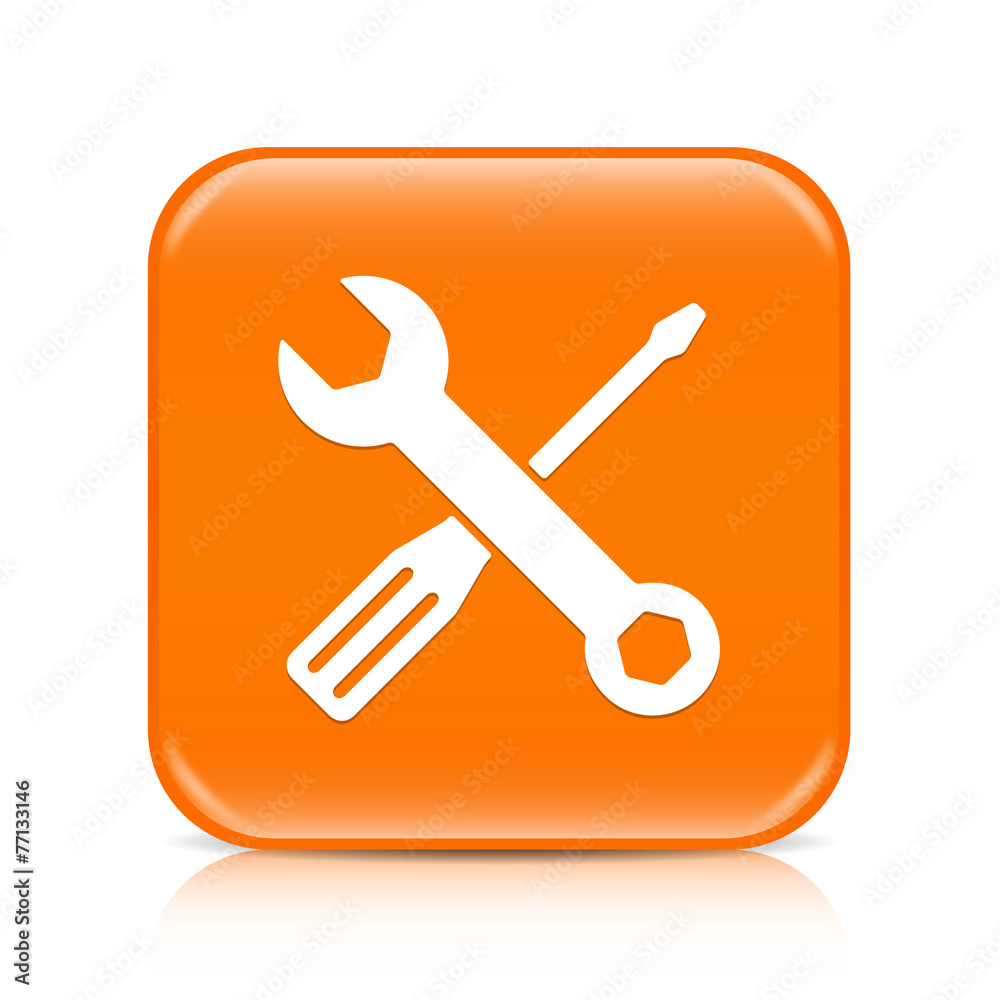 Orange screwdriver & spanner button icon with reflection Orange screwdriver & spanner button icon with reflection