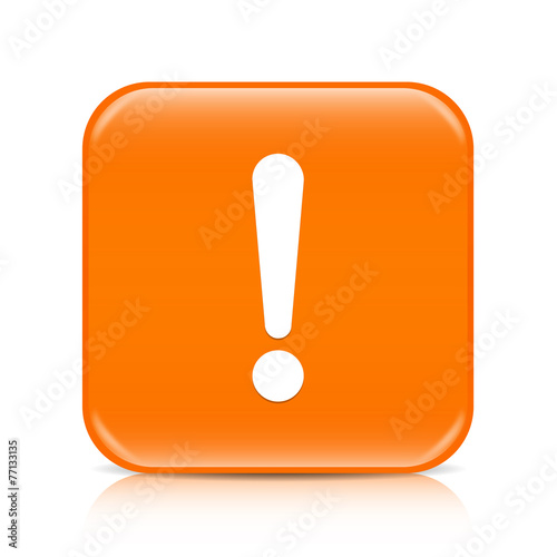 Orange exclamation sign button icon with reflection