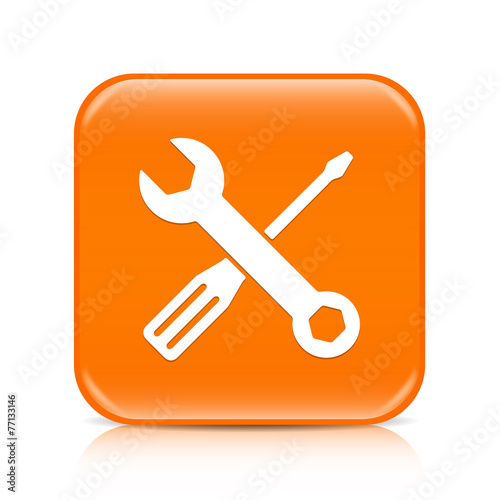 Orange screwdriver & spanner button icon with reflection