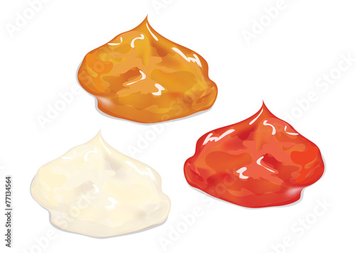 Ketchup, mustard and mayonnaise vector sauces.