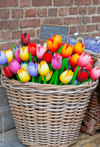 Big basket with tulips - traditional souvenirs from Holland