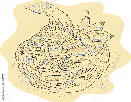 Hand holding basket full harvest crops