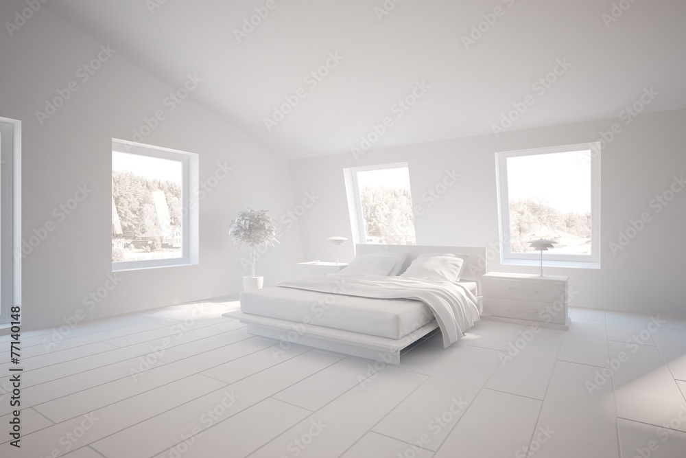 Fototapeta premium white bedroom interior-3d rendering