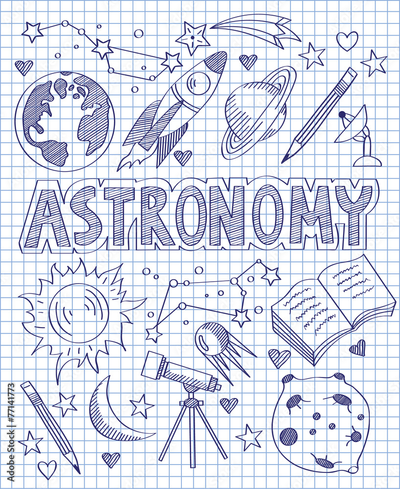 Naklejka premium Hand drawn Astronomy set
