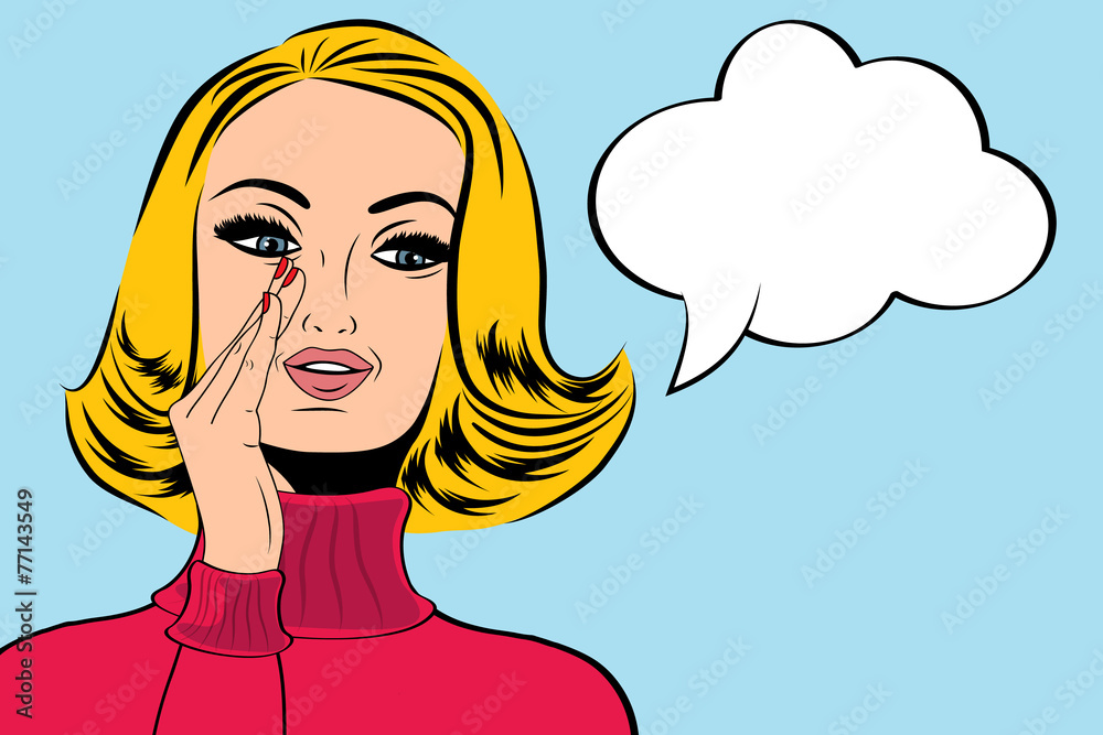 pop art cute retro woman in comics style with message pop art cute retro woman in comics style with message