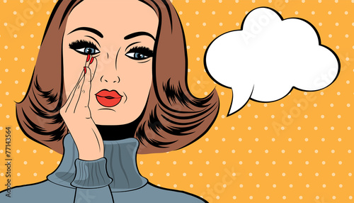 pop art cute retro woman in comics style with message