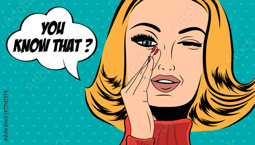 pop art cute retro woman in comics style with message