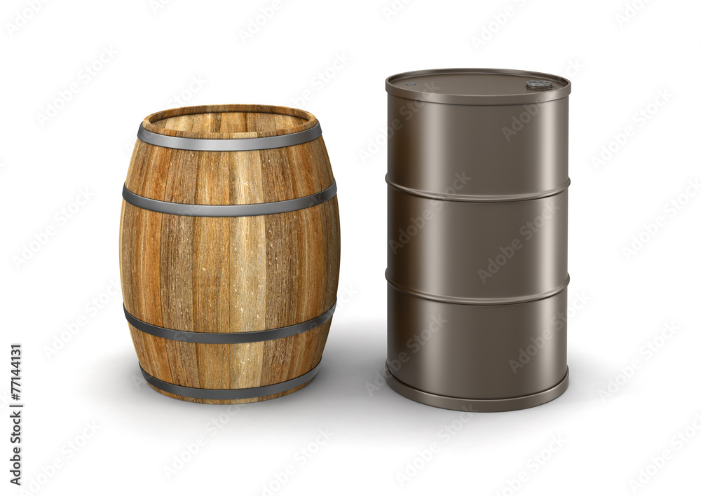 wine barrel and steel drum (clipping path included) wine barrel and steel drum (clipping path included)
