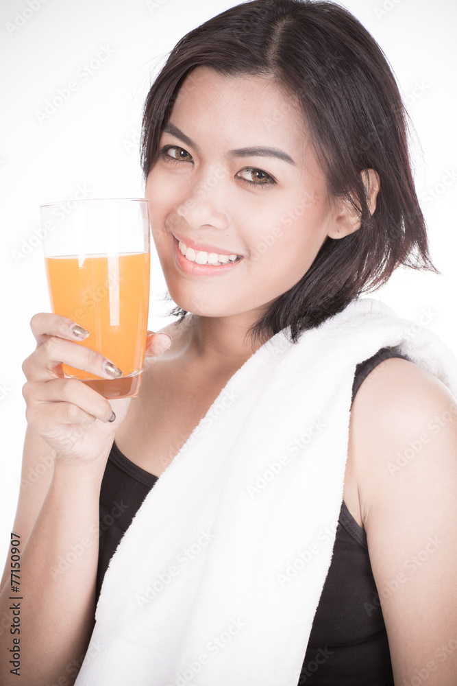 young woman with orange juice, isolated on white background young woman with orange juice, isolated on white background