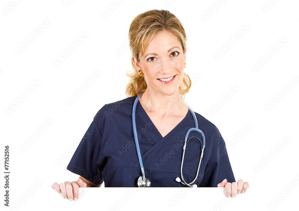 Doctor: Female Physician Behind White Card Doctor: Female Physician Behind White Card