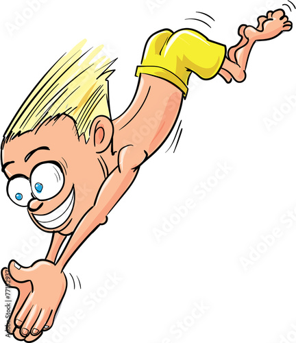 Cartoon kid diving down