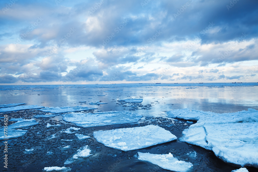 Obraz premium Winter coastal landscape with floating ice