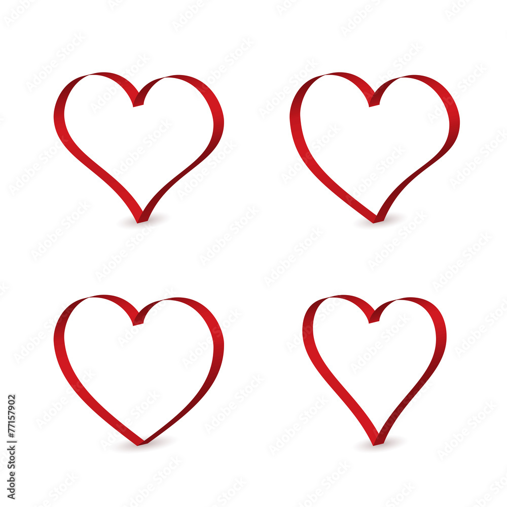 3D red ribbons in the shape of heart. 3D red ribbons in the shape of heart.