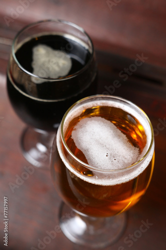 Two glasses of beer in a case