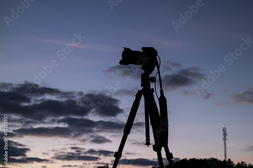 Camera during the dawn, silhouette