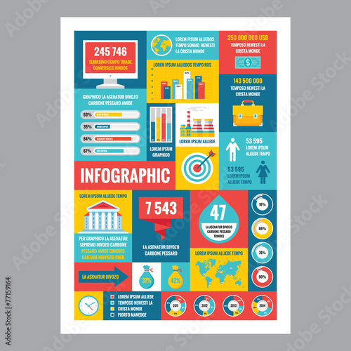Business infographic - flat design poster . Vector icons set.