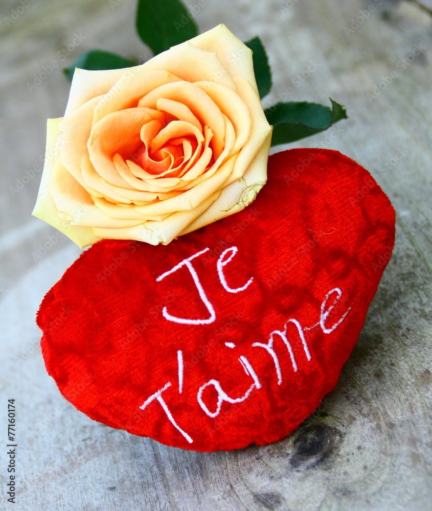 je t'aime sur coussin coeur rouge,et rose ,st valentin Stock Photo | Adobe  Stock