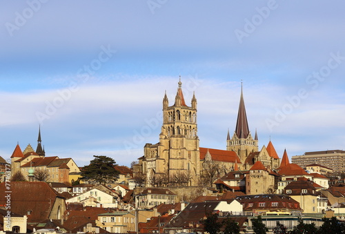 Switzerland. Lausanne. View of the Gothic cathedral