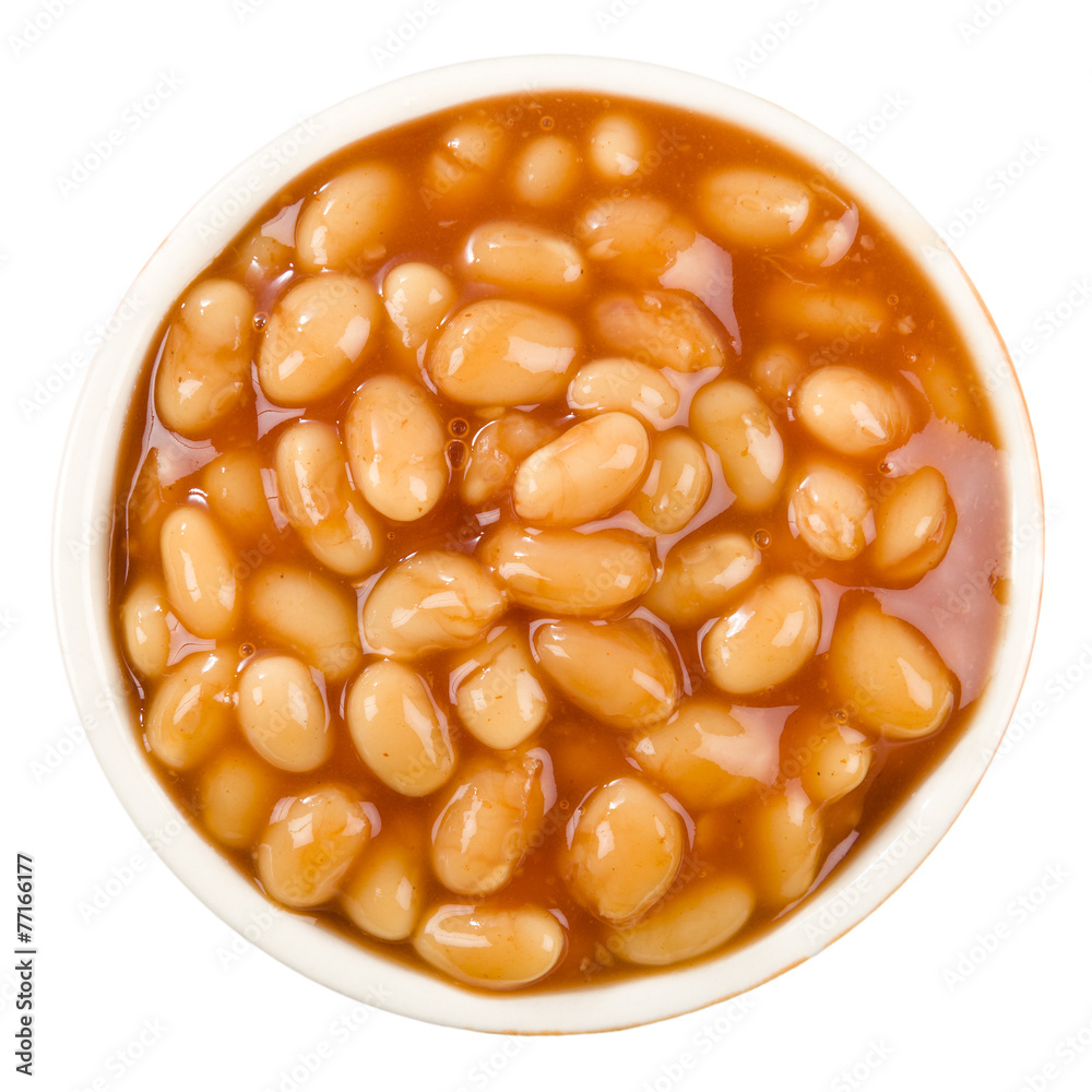 Baked Beans - Bowl of baked beans isolated on white Baked Beans - Bowl of baked beans isolated on white