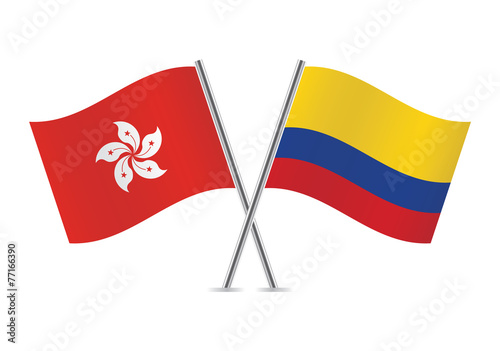 Colombian and Hong Kong flags. Vector illustration. Free Download Colombian and Hong Kong flags. Vector illustration. - GFXLoad