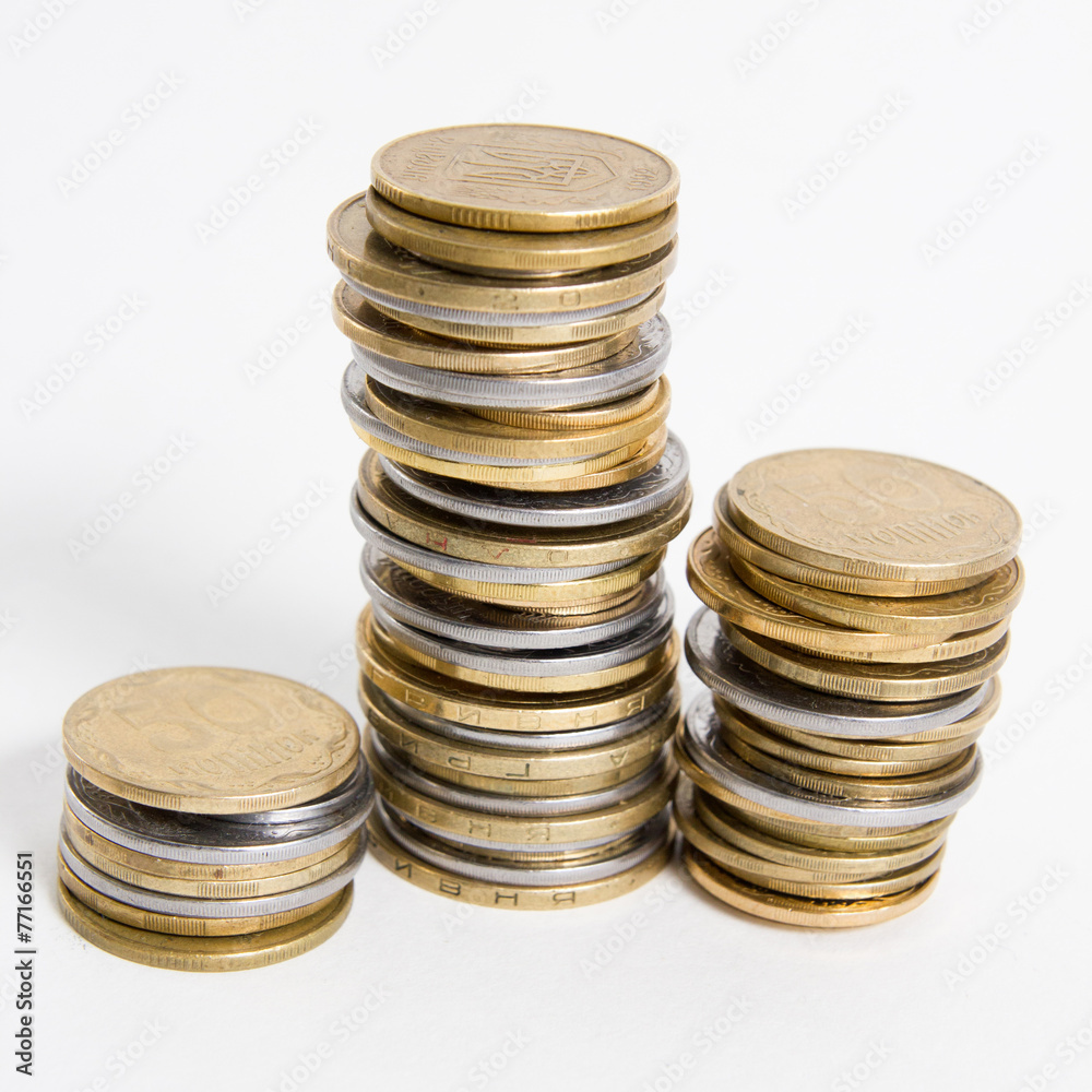 Columns of coins isolated on white background Columns of coins isolated on white background