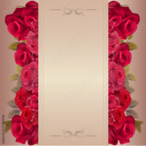 Romantic beige background with red roses