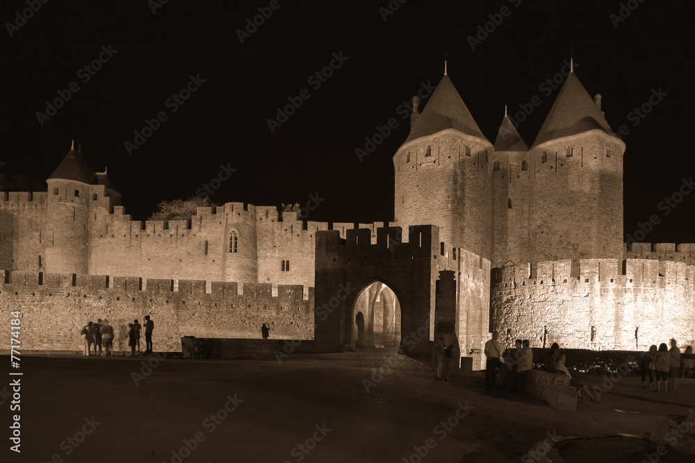 Castle of Carcassonne at night, France