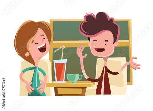 Friends talking in a bar vector illustration cartoon character