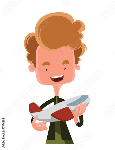 Boy holding model airplane vector illustration cartoon character