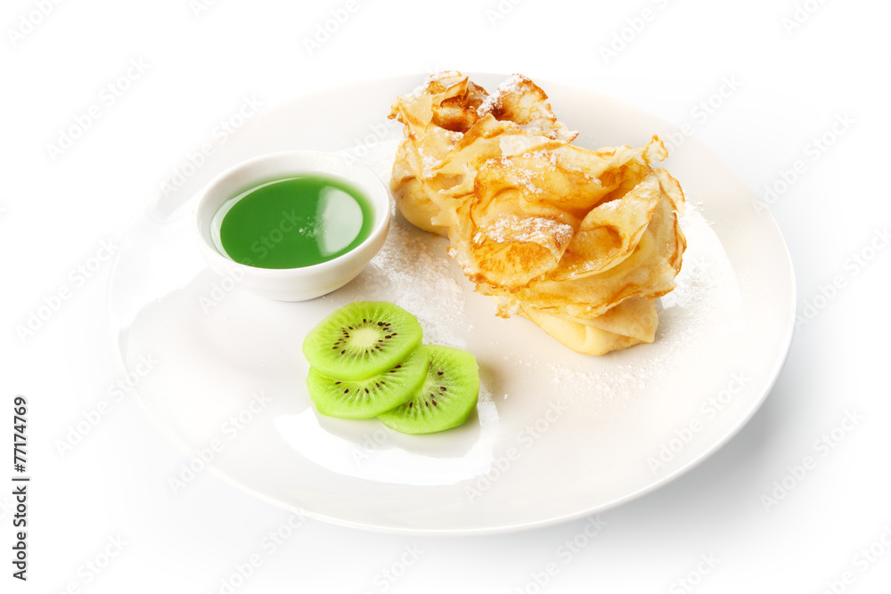Restaurant food isolated - pancakes with cream cheese filling an Restaurant food isolated - pancakes with cream cheese filling an