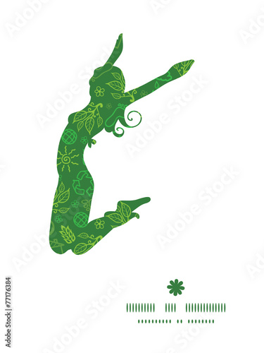 Vector ecology symbols jumping girl silhouette pattern frame