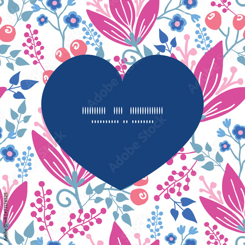 Vector pink flowers heart silhouette pattern frame