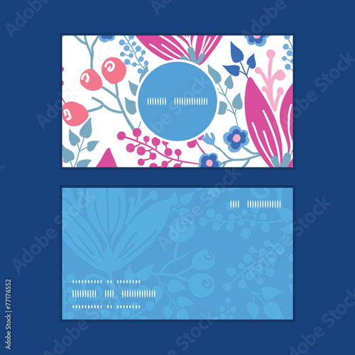Vector pink flowers vertical round frame pattern business cards