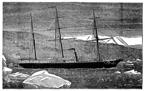 Wallpaper Mural Victorian engraving of a steamship in the Arctic